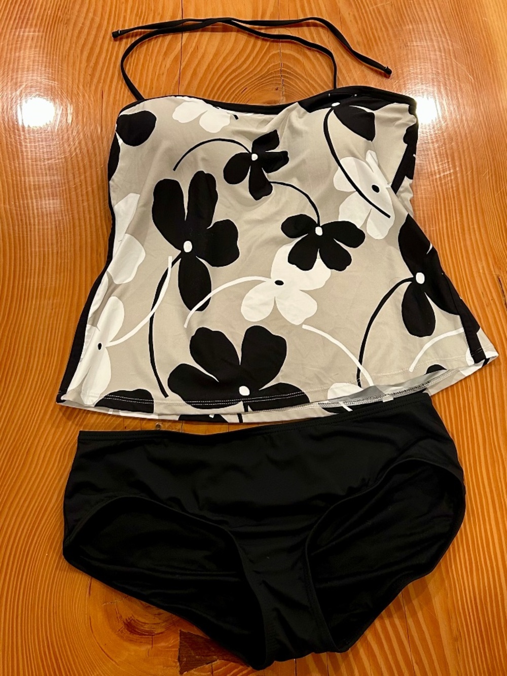 Anne Cole Tankini Grey with Black & White flower design - size XL